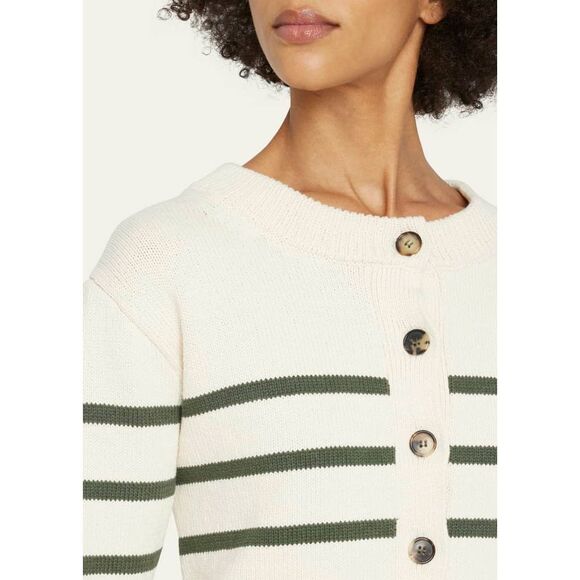 NWT Veronica Beard Kylin Stripe Button-Front Cotton Long Sleeve Cardigan Ecru XS - Picture 4 of 11